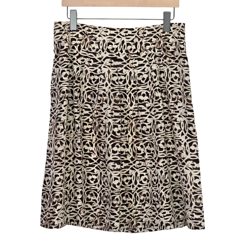 Banana Republic 100% Silk Pleated Knee-Length Skirt | Size 10 | Brown/Cream